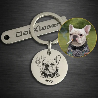 Personalized Round Pet ID Tag & Keychain – 25mm Stainless Steel