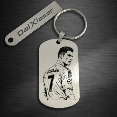 Cristiano Ronaldo Soccer Player Keychain brush silver – Custom Engraved Soccer Gift