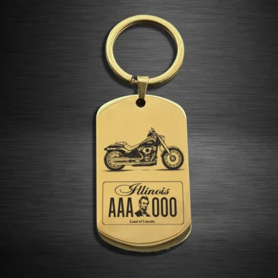 Harley-Davidson Motorcycle License Plate Keychain – Custom Laser Engraved mirror gold