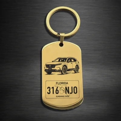 Honda CR-V License Plate Keychain – Personalized Stainless Steel mirror gold