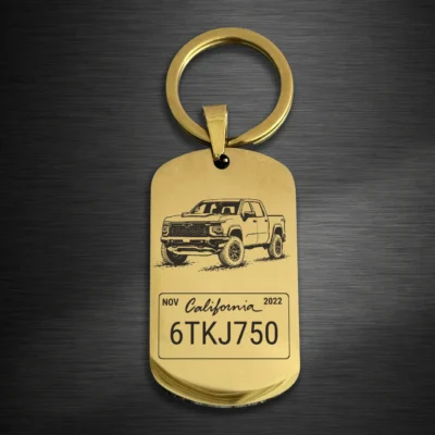 Personalized Chevrolet Silverado Keychain with Custom License Plate gold mirror
