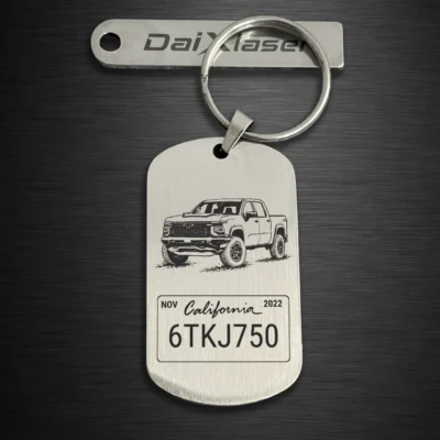 Personalized Chevrolet Silverado Keychain with Custom License Plate silver brush