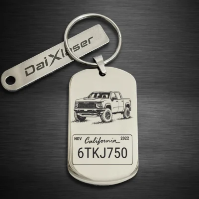Personalized Chevrolet Silverado Keychain with Custom License Plate silver mirror