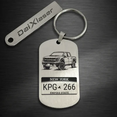 Personalized Ford Ranger Keychain with Custom License Plate brush silver