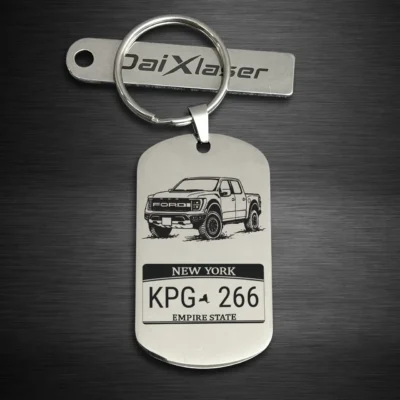 Personalized Ford Ranger Keychain with Custom License Plate mirror silver
