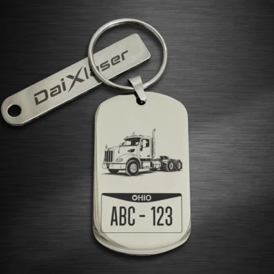 Personalized Semi Truck Keychain with Custom License Plate