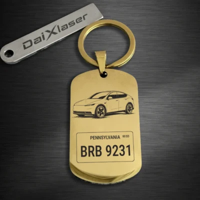 Personalized Tesla Model Y Keychain gold mirror