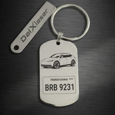 Personalized Tesla Model Y Keychain silver mirror