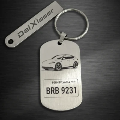 Personalized Tesla Model Y Keychain – Custom License Plate, Laser Engraved Stainless Steel Metal Car Keychain