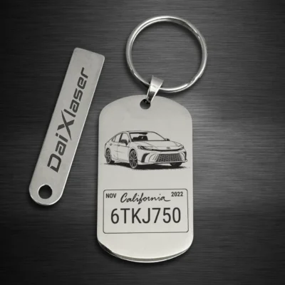 Personalized Toyota Camry Keychain with Custom License Plate mirror silver