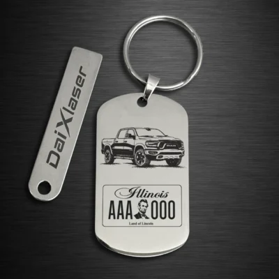 Ram Pickup License Plate Keychain – Custom Engraved Metal