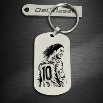 Ronaldinho Soccer Player Keychain – Custom Engraved Football Gift brush silver