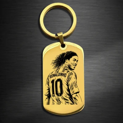 Ronaldinho Soccer Player Keychain – Custom Engraved Football Gift mirror gold
