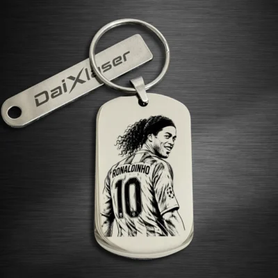 Ronaldinho Soccer Player Keychain – Custom Engraved Football Gift mirror silver